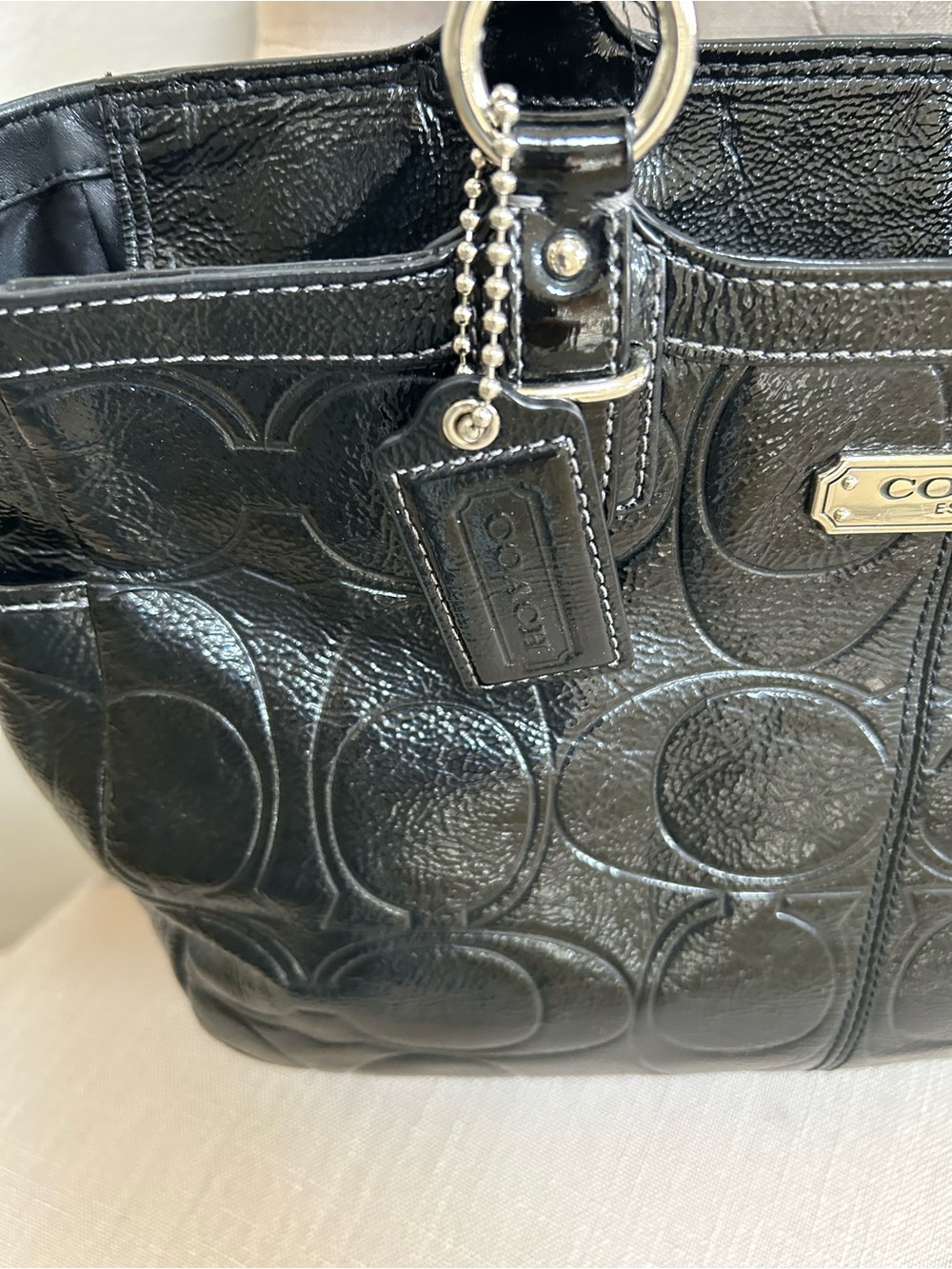 Coach Black Patent Signature Embossed Shoulder Bag - Picture 9 of 11